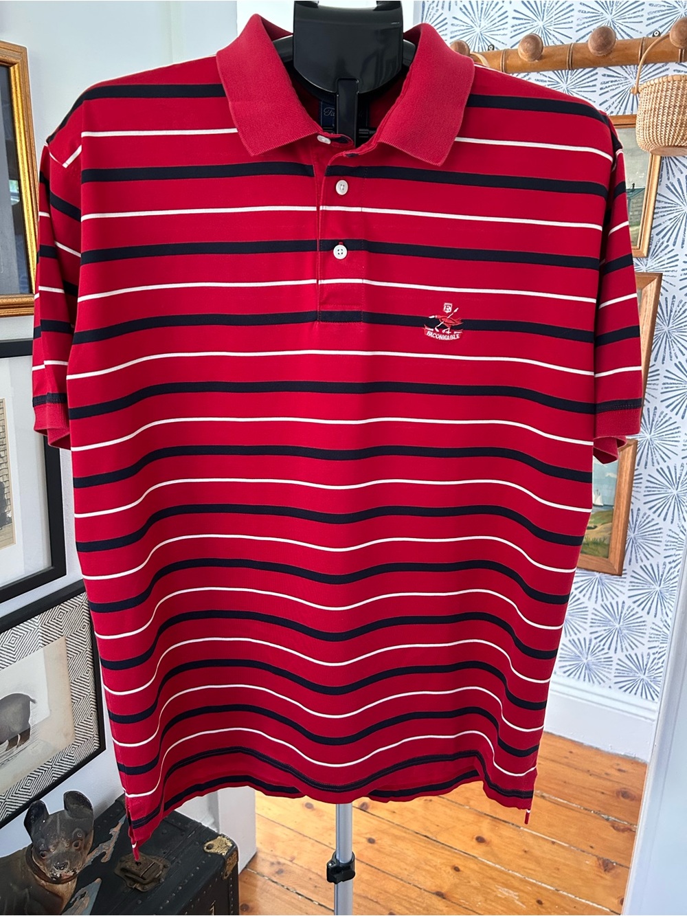 Faconnable Classic Red/Navy Striped Polo Shirt - Men's Casual Large